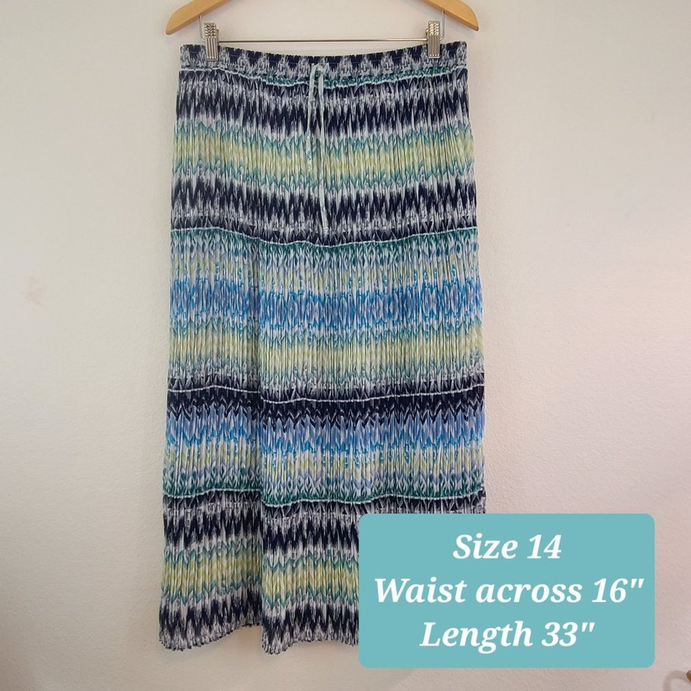 Alfred Dunner Womens Sz 14 Pleated Midi Skirt Boho Blue Green Casual Summer VTG - Picture 5 of 7